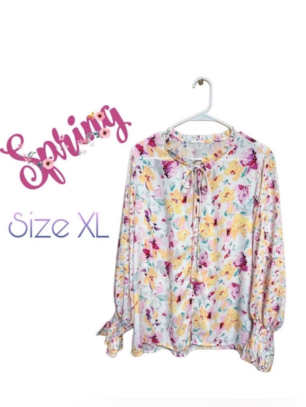 ✨ Dreamy Cottagecore Floral Blouse | Romantic Tie Neck Top | XL - Picture 2 of 4
